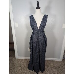 J CREW Women's Dress L‎ Blue Side-tie Beach  in Dot Blue White BH545 Coastal